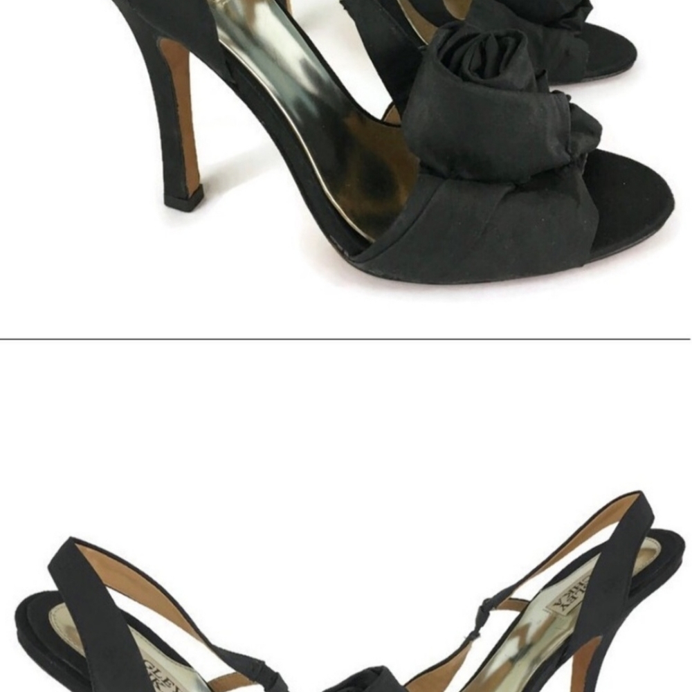 Badgley Mischka Lanah Rose Black Slingback High Heels Leather Sole